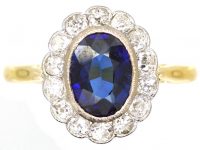 Edwardian 18ct Gold & Platinum, Sapphire & Diamond Oval Cluster Ring