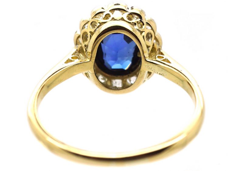 Edwardian 18ct Gold & Platinum, Sapphire & Diamond Oval Cluster Ring