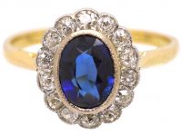 Edwardian 18ct Gold & Platinum, Sapphire & Diamond Oval Cluster Ring