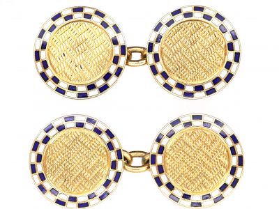 Edwardian 9ct Gold, Blue & White Enamel Cufflinks