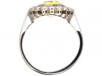 Edwardian 18ct White Gold & Platinum, Yellow Sapphire & Diamond Cluster Ring