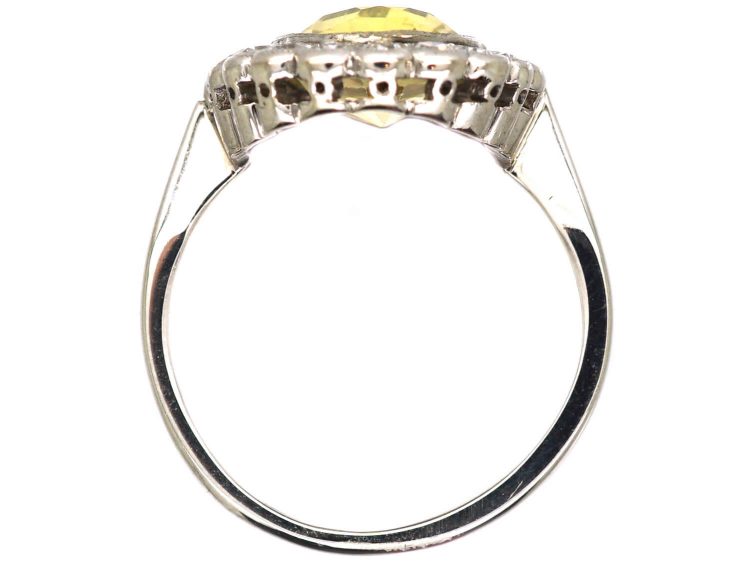 Edwardian 18ct White Gold & Platinum, Yellow Sapphire & Diamond Cluster Ring