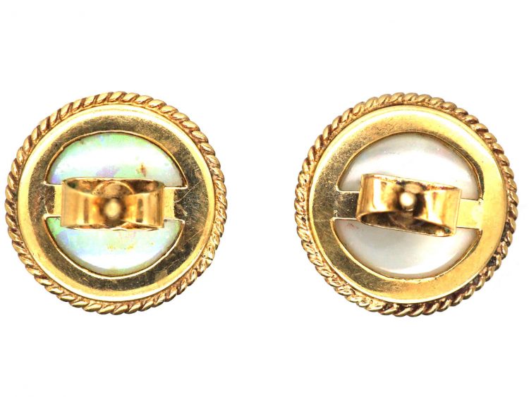 Mid 20th Century 15ct Gold Large Cabochon Cut Opal Earrings