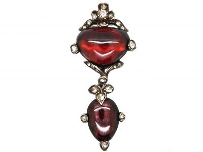Victorian Gold, Cabochon Garnet & Rose Diamond Pendant