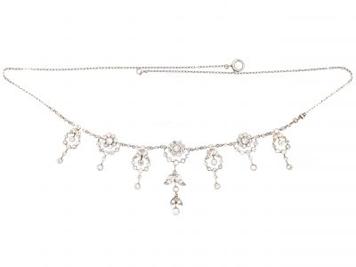 Edwardian Platinum & Diamond Festoon Necklace in Fitted Case