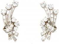 Early 20th Century 18ct White Gold Diamond Spray Earrings in Asprey Case