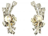 Early 20th Century 18ct White Gold Diamond Spray Earrings in Asprey Case