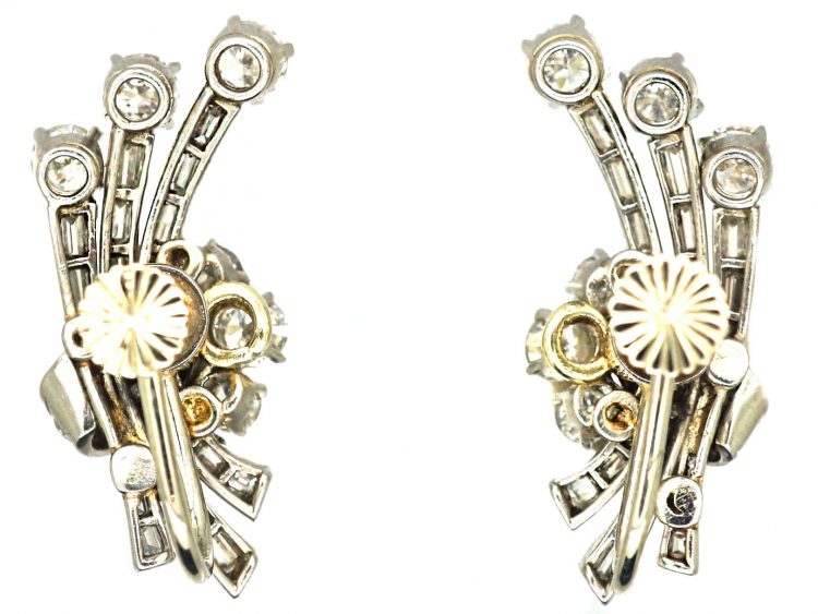 Early 20th Century 18ct White Gold Diamond Spray Earrings in Asprey Case
