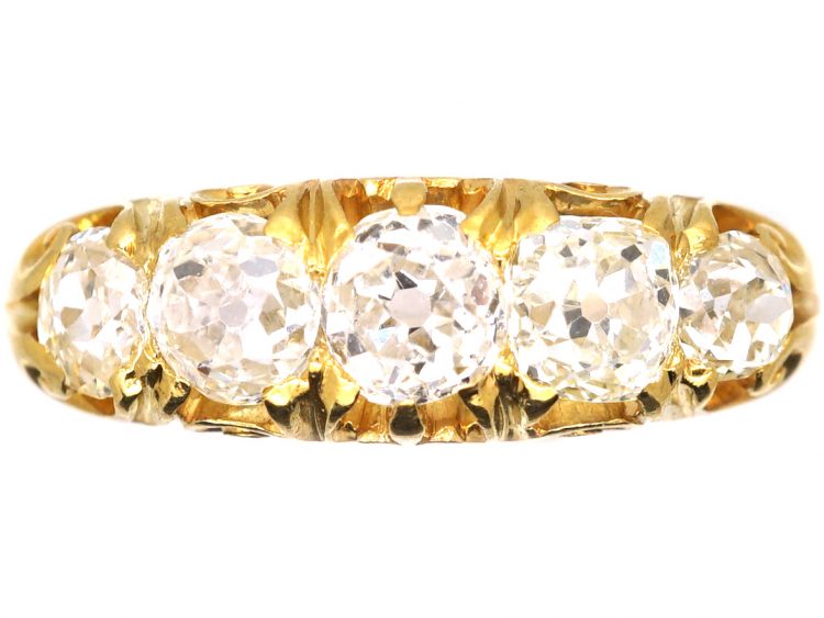 Victorian 18ct Gold, Five Stone Old Mine Cut Diamond Ring