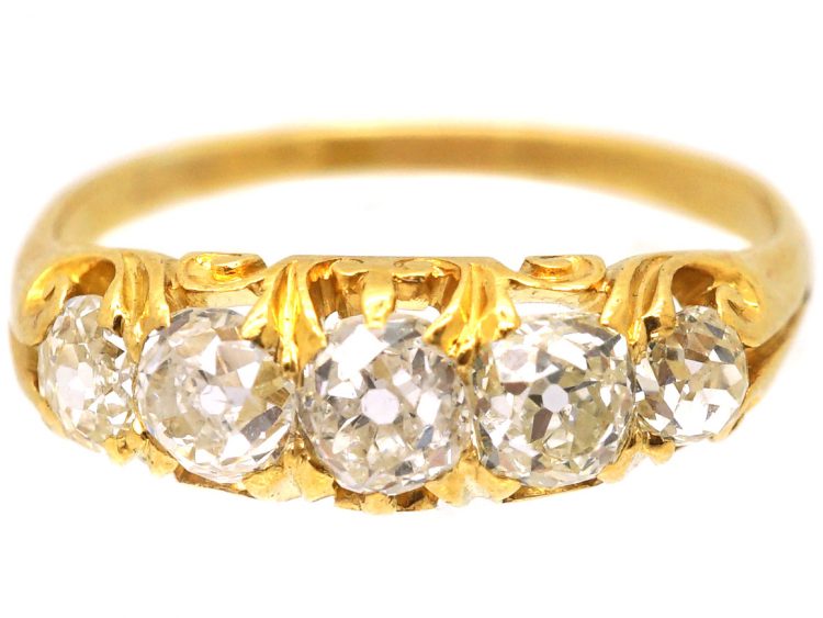 Victorian 18ct Gold, Five Stone Old Mine Cut Diamond Ring