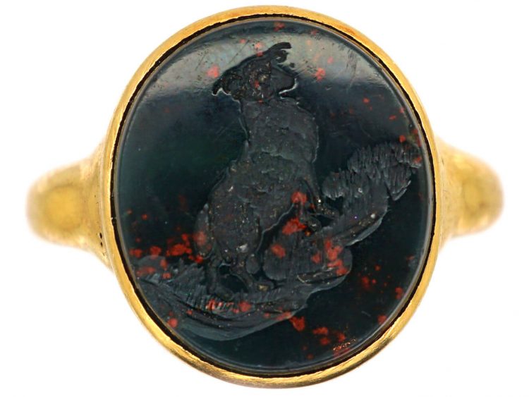 Victorian 18ct Gold Signet Ring with Bloodstone Intaglio of a Ram