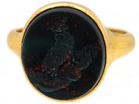 Victorian 18ct Gold Signet Ring with Bloodstone Intaglio of a Ram