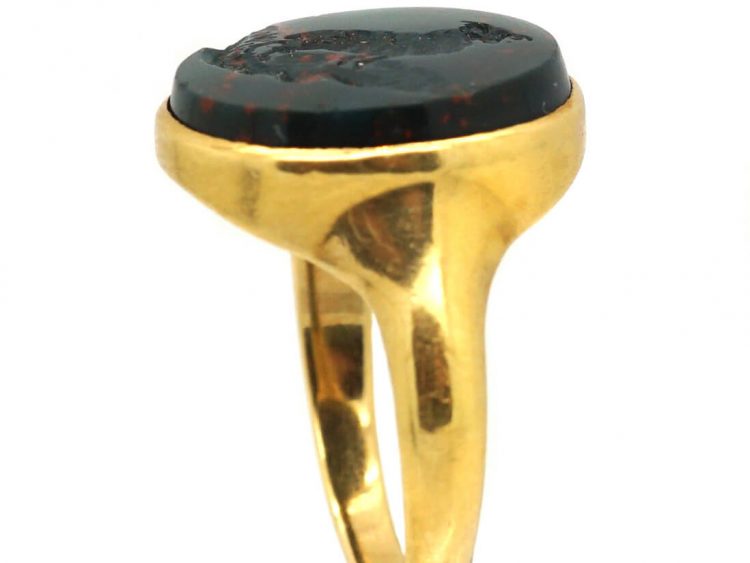 Victorian 18ct Gold Signet Ring with Bloodstone Intaglio of a Ram