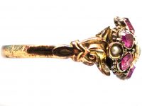 Victorian 15ct Gold, Ruby & Natural Split Pearl Cluster Ring