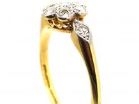 Edwardian 18ct Gold & Platinum, Diamond Cluster Ring with Diamond Set Shoulders