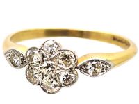 Edwardian 18ct Gold & Platinum, Diamond Cluster Ring with Diamond Set Shoulders