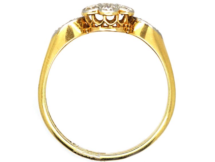 Edwardian 18ct Gold & Platinum, Diamond Cluster Ring with Diamond Set Shoulders