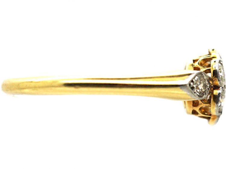 Edwardian 18ct Gold & Platinum, Diamond Cluster Ring with Diamond Set Shoulders