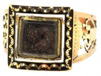 Georgian 9ct Gold Ring with Hair Compartment & Black & White Enamel Detail