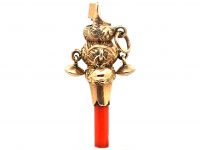 Victorian 9ct Gold & Coral Teething & Whistle Charm