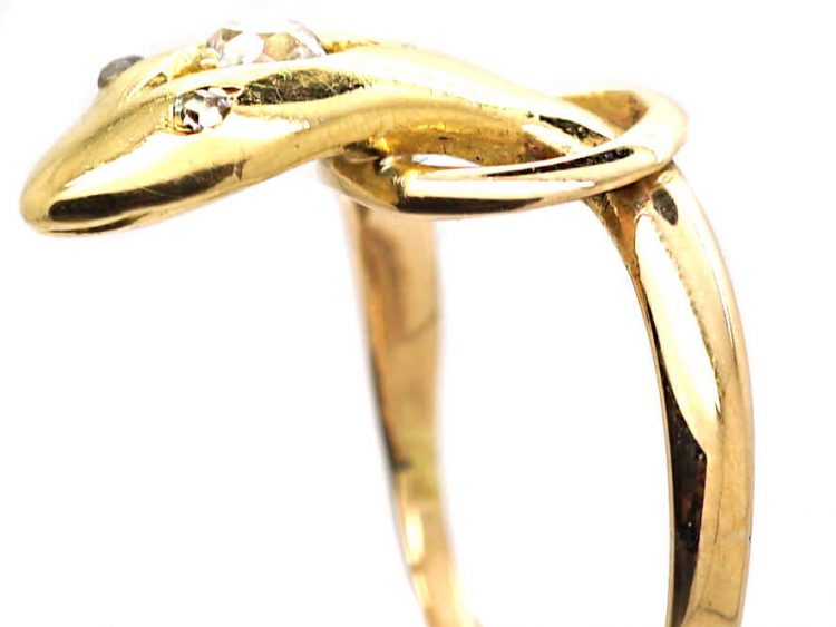 19th Century 14ct Gold Snake Ring set with a Diamond