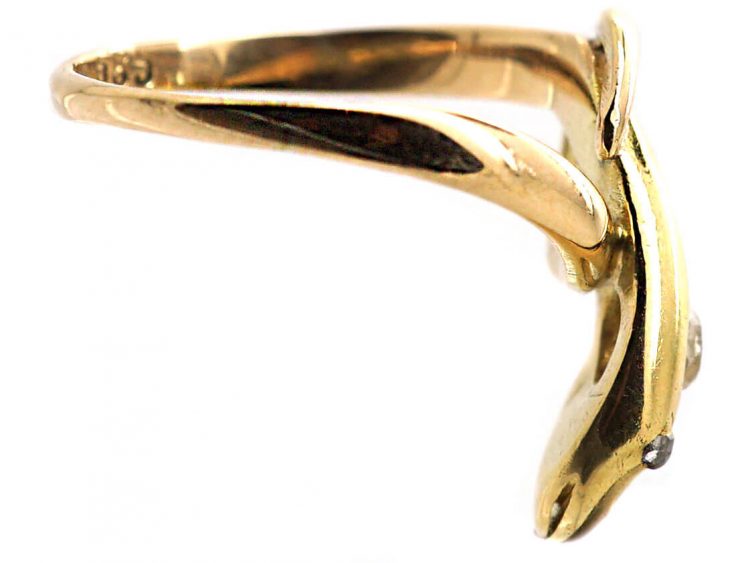 19th Century 14ct Gold Snake Ring set with a Diamond