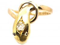 19th Century 14ct Gold Snake Ring set with a Diamond