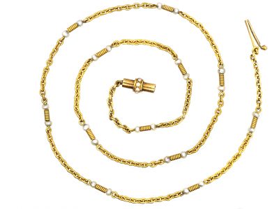 Edwardian 15ct Gold Chain with Batons set with Natural Pearls