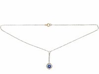 Edwardian Platinum, Diamond & Sapphire Drop Necklace in Original Case