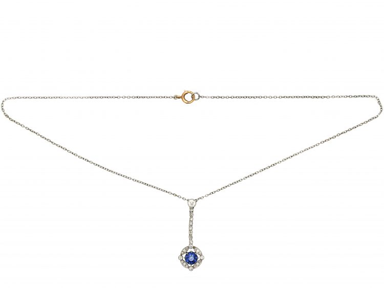Edwardian Platinum, Diamond & Sapphire Drop Necklace in Original Case