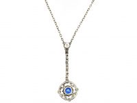 Edwardian Platinum, Diamond & Sapphire Drop Necklace in Original Case