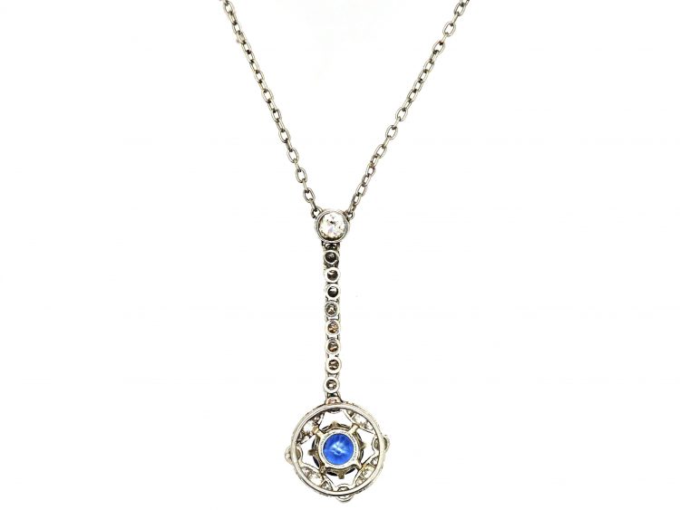 Edwardian Platinum, Diamond & Sapphire Drop Necklace in Original Case