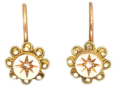 Victorian 9ct Gold Earrings set with a Rose Diamond
