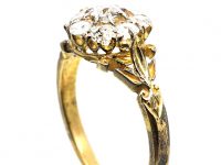 Victorian 18ct Gold Diamond Cluster Ring with Leaf Detail on the Shoulders