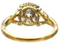 Victorian 18ct Gold Diamond Cluster Ring with Leaf Detail on the Shoulders