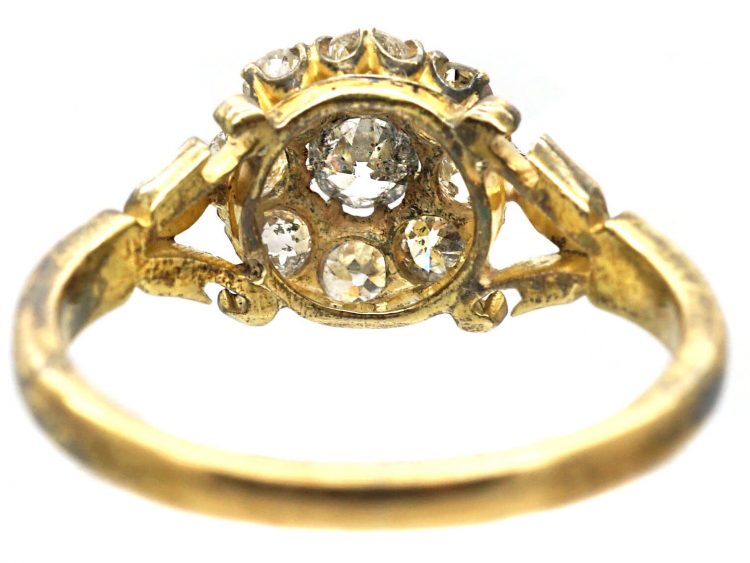 Victorian 18ct Gold Diamond Cluster Ring with Leaf Detail on the Shoulders