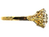 Victorian 18ct Gold Diamond Cluster Ring with Leaf Detail on the Shoulders