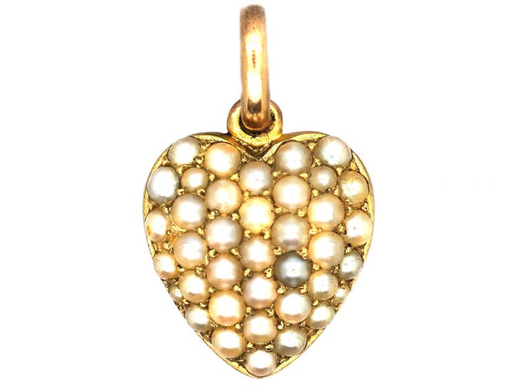 Victorian 15ct Gold Heart Shaped Pendant set with Natural Split Pearls