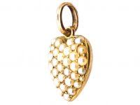 Victorian 15ct Gold Heart Shaped Pendant set with Natural Split Pearls