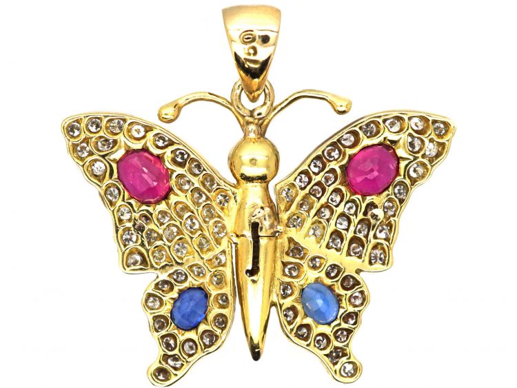 18ct Gold Butterfly Pendant set with Rubies, Sapphires & Diamonds