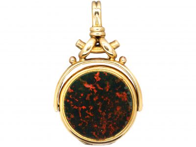 Victorian Large 9ct Gold Swivel Fob & Locket set with Bloodstone & Carnelian