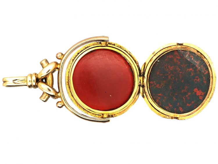 Victorian Large 9ct Gold Swivel Fob & Locket set with Bloodstone & Carnelian