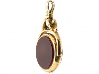 Victorian Large 9ct Gold Swivel Fob & Locket set with Bloodstone & Carnelian