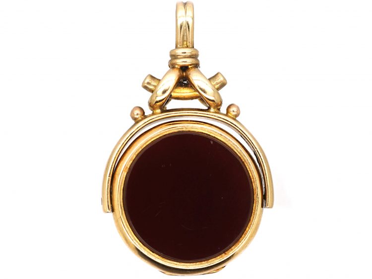 Victorian Large 9ct Gold Swivel Fob & Locket set with Bloodstone & Carnelian