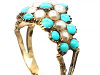 Early 19th Century 15ct Gold, Turquoise & Natural Split Pearl Cluster Ring