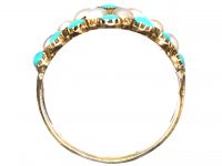 Early 19th Century 15ct Gold, Turquoise & Natural Split Pearl Cluster Ring