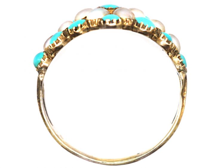 Early 19th Century 15ct Gold, Turquoise & Natural Split Pearl Cluster Ring
