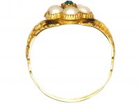 Early 19th Century 18ct Gold, Emerald & Natural Split Pearl Cluster Ring