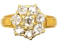 Victorian 20ct Gold Diamond Cluster Ring with Ornate Engraved Shoulders
