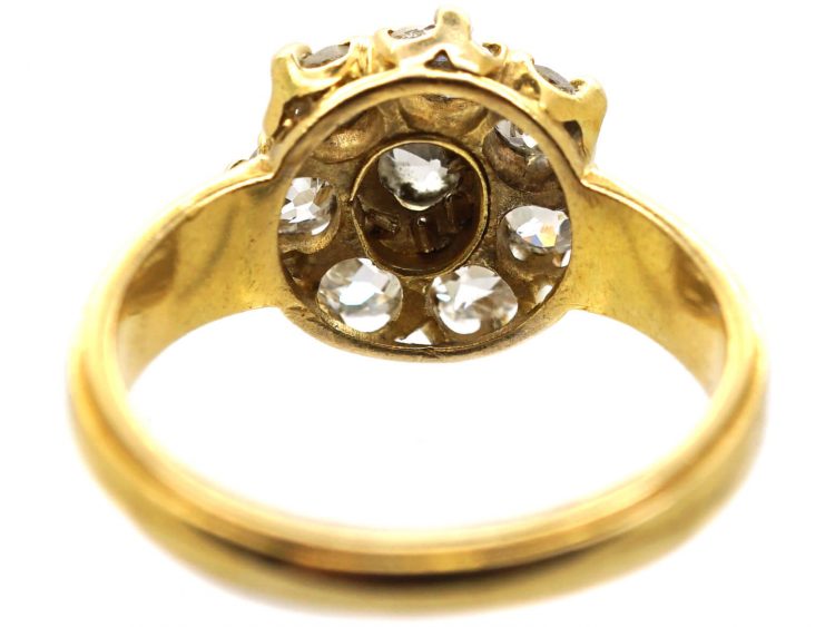 Victorian 20ct Gold Diamond Cluster Ring with Ornate Engraved Shoulders